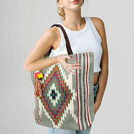 Handwoven Boho Geometric Aztec Pattern Tote Bag