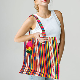 Handwoven Striped Boho Tote Bag