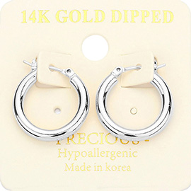 14K White Gold Dipped Pin Catch Metal Hoop Earrings