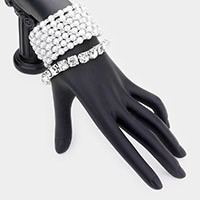 2PCS - Pearl Coil Bracelet and Glass Stone Stretch Bracelet
