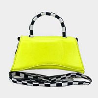 Neon Colored Faux Leather Top Handle Crossbody Bag