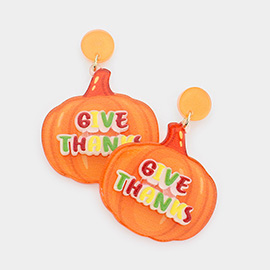 Resin Give Thanks Halloween Pumpkin Dangle Earrings