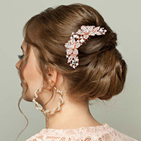Rhinestone Paved Flower Cluster Accented Hair Comb