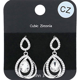 CZ Stone Paved Teardrop Stone Dangle Evening Earrings
