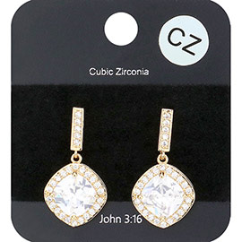 CZ Stone Rhombus Dangle Evening Earrings