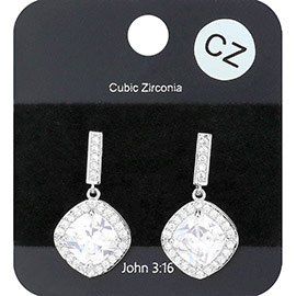 CZ Stone Rhombus Dangle Evening Earrings