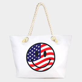 USA Flag In Smile Face Print Beach Tote Bag