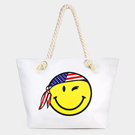 Smile Face With USA Bandana Print Beach Tote Bag