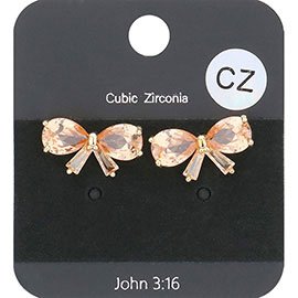 CZ Stone Ribbon Stud Earrings