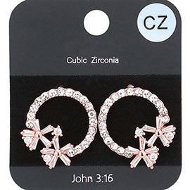 CZ Stone Pave Open Circle Flower Embellished Stud Earrings