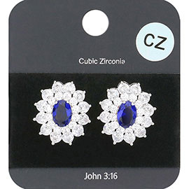 CZ Stone Pave Oval Stone Stud Earrings