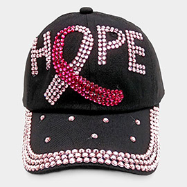 Hope Message Bling Pink Ribbon Baseball Cap