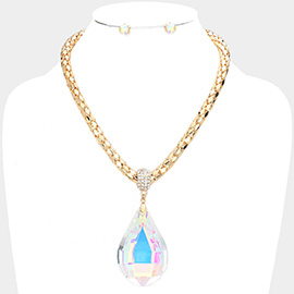 Teardrop Glass Stone Pendant Necklace