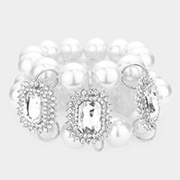 Glass Stone Accented Pearl Stretch Bracelet