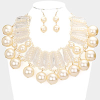 Chunky Acetate Bar Pearl Statement Necklace