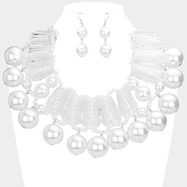 Chunky Acetate Bar Pearl Statement Necklace