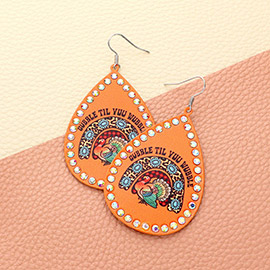 Thanksgiving Turkey Printed Teardrop Metal Dangle Earrings