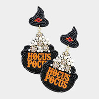 Felt Back Hocus Pocus Message Witch Hat Beaded Dangle Earrings