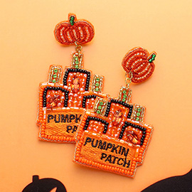 Felt Back Pumpkin Patch Message Beaded Dangle Earrings