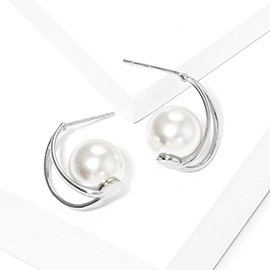 White Gold Dipped Pearl Pointed Mini Half Hoop Earrings