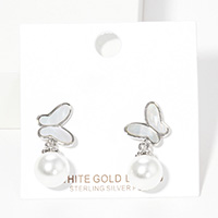 White Gold Dipped Butterfly Pearl Stud Earrings