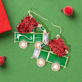 Enamel Stone Embellished Christmas Cart Dangle Earrings