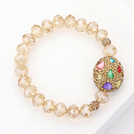 Oval Shamballa Ball Accented Natural Stone Bracelet