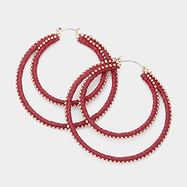 Paper Metal Ball Raffia Wrapped Hoop Pin Catch Earrings