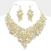 Flower Stone Cluster Evening Necklace