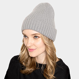 Solid Ribbed Cuff Beanie Hat