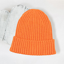 Solid Ribbed Cuff Beanie Hat