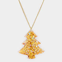 Glittered Christmas Tree Pendant Necklace