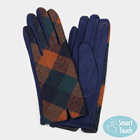 Plaid Check Patterned Faux Suede Touch Smart Gloves