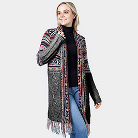 Ethnic Patterned Knit Cardigan