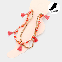 2PCS - Tassel Faceted Beaded  Stretch Anklets