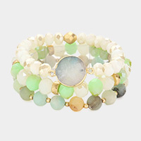 3PCS - Natural Stone Accented Faceted Beads Stretch Multi Layered Bracelets