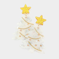 Glittered Resin Star Christmas Tree Dangle Earrings