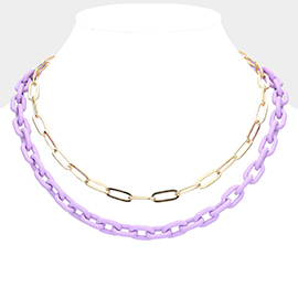 Colored Chain Paper Clip Metal Chain Layered Necklace