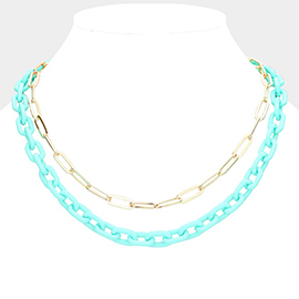 Colored Chain Paper Clip Metal Chain Layered Necklace
