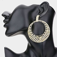 Rhinestone Pave Abstract Circle Dangle Evening Earrings