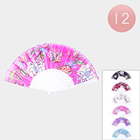 12PCS - Flower Butterfly Printed Folding Fans