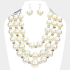 Triple Layered Chunky Pearl Necklace