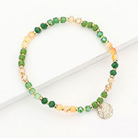 Multi Beads Textured Disc Charm Stretch Bracelet