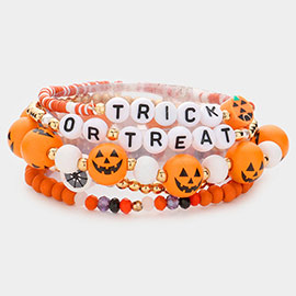 5PCS - Trick or Treat Message Pumpkin Wood Stretch Bracelets