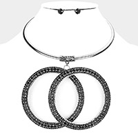 Stone Embellished Double Open Circle Necklace