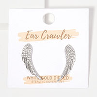 White Gold Dipped Stone Paved Angel Wing Ear Crawlers