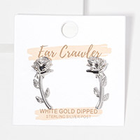 White Gold Dipped Rose Ear Crawlers