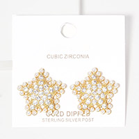 Gold Dipped CZ Stone Pearl Star Stud Earrings