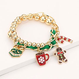 2PCS - Christmas Theme Enamel Charm Multi Layered Bracelets