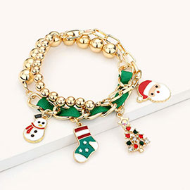 2PCS - Christmas Theme Enamel Charm Multi Layered Bracelets